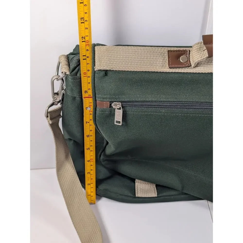 American Tourister Messenger Laptop Bag Green Canvas Briefcase Shoulder Bag 18
